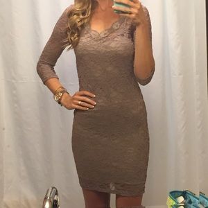 Tan open back cocktail dress